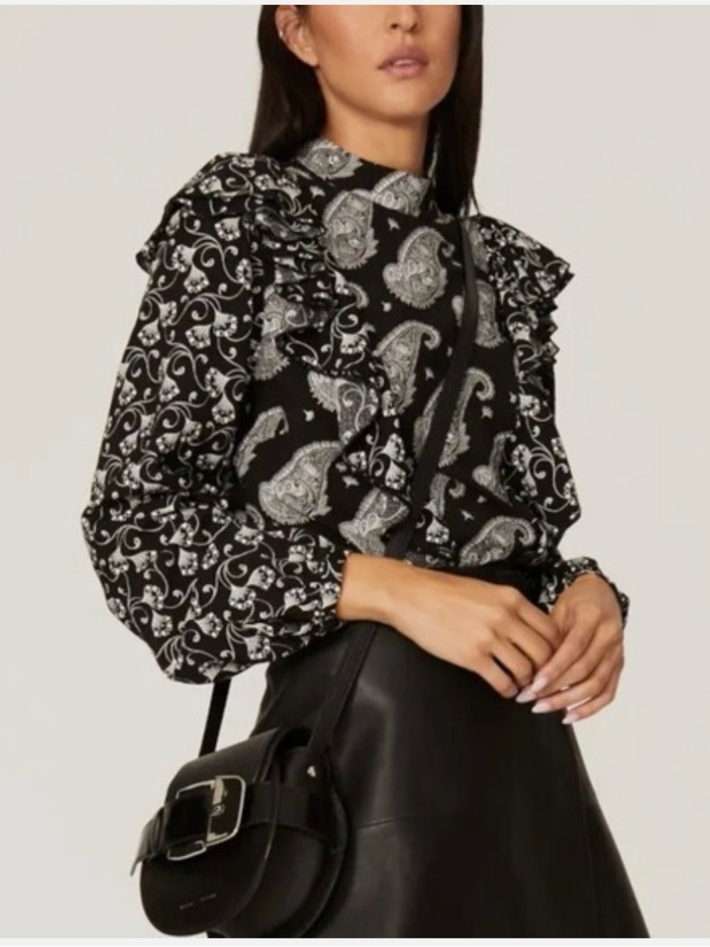 Ted Baker London Taisey High Neck Blouse with Waterfall Frill- Size 4